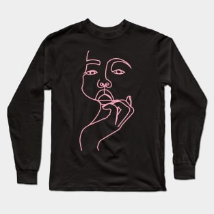 One Line Digital Art Black pink Long Sleeve T-Shirt